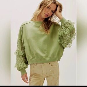 Free People Gaia Lace Sleeve Sweatshirt